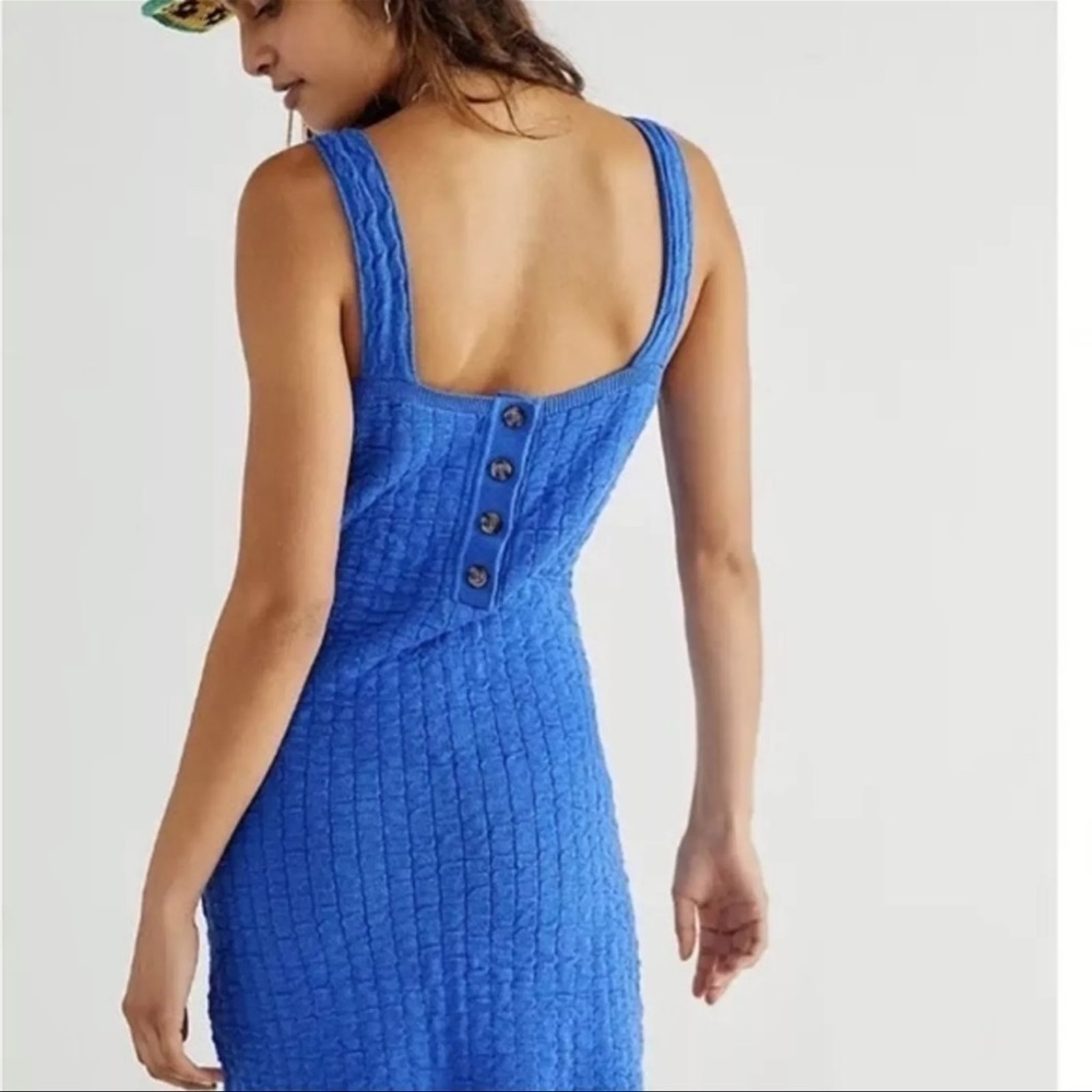 Nwt Free People Beach‎ Short and Sweet Blue Knit Tank Bodycon Dress Sz L